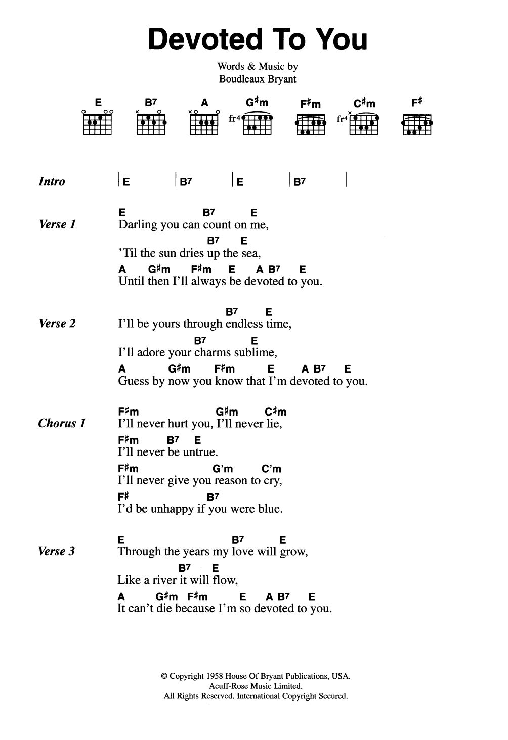 The Everly Brothers Devoted To You sheet music notes and chords arranged for Guitar Chords/Lyrics