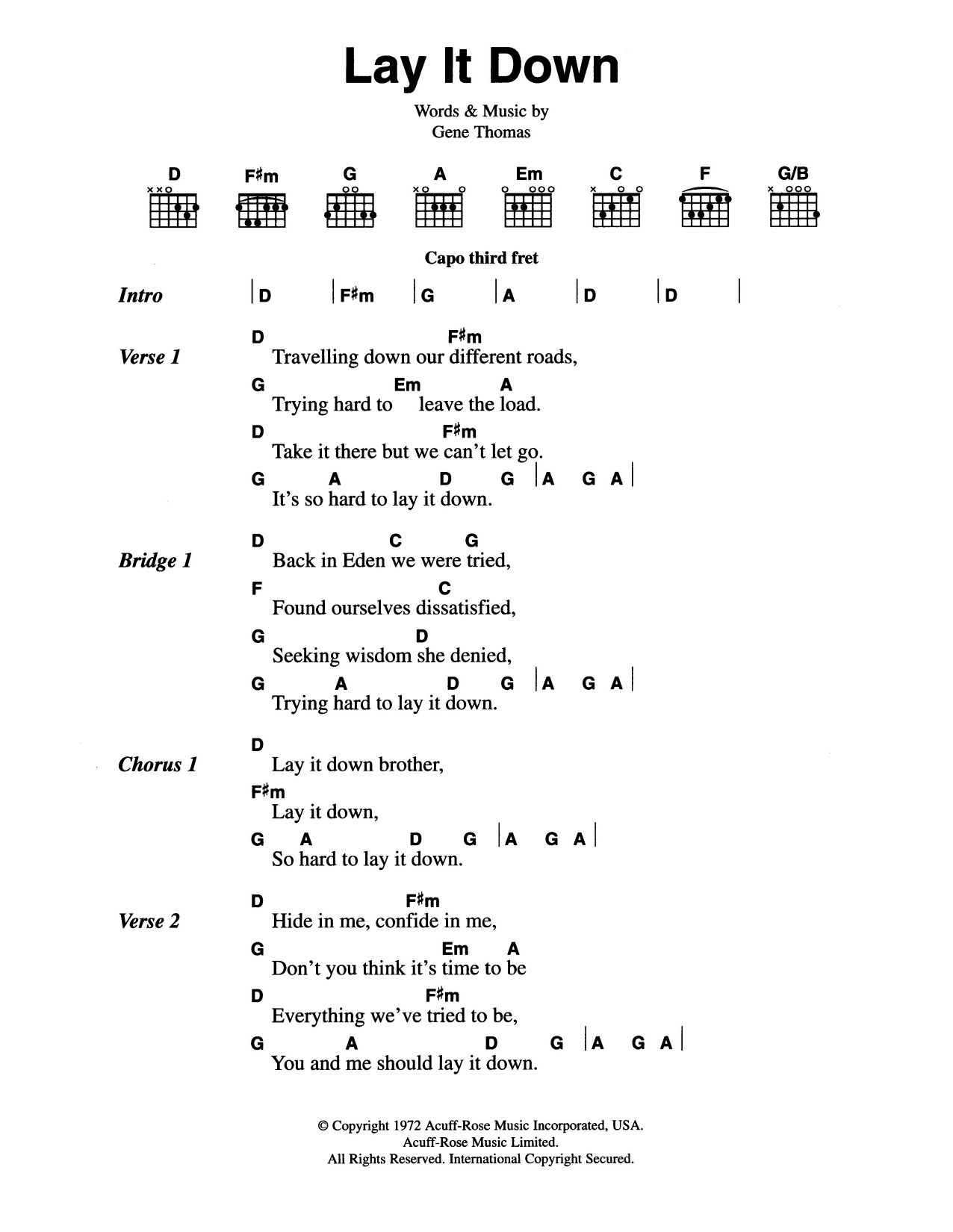The Everly Brothers Lay It Down sheet music notes and chords arranged for Guitar Chords/Lyrics