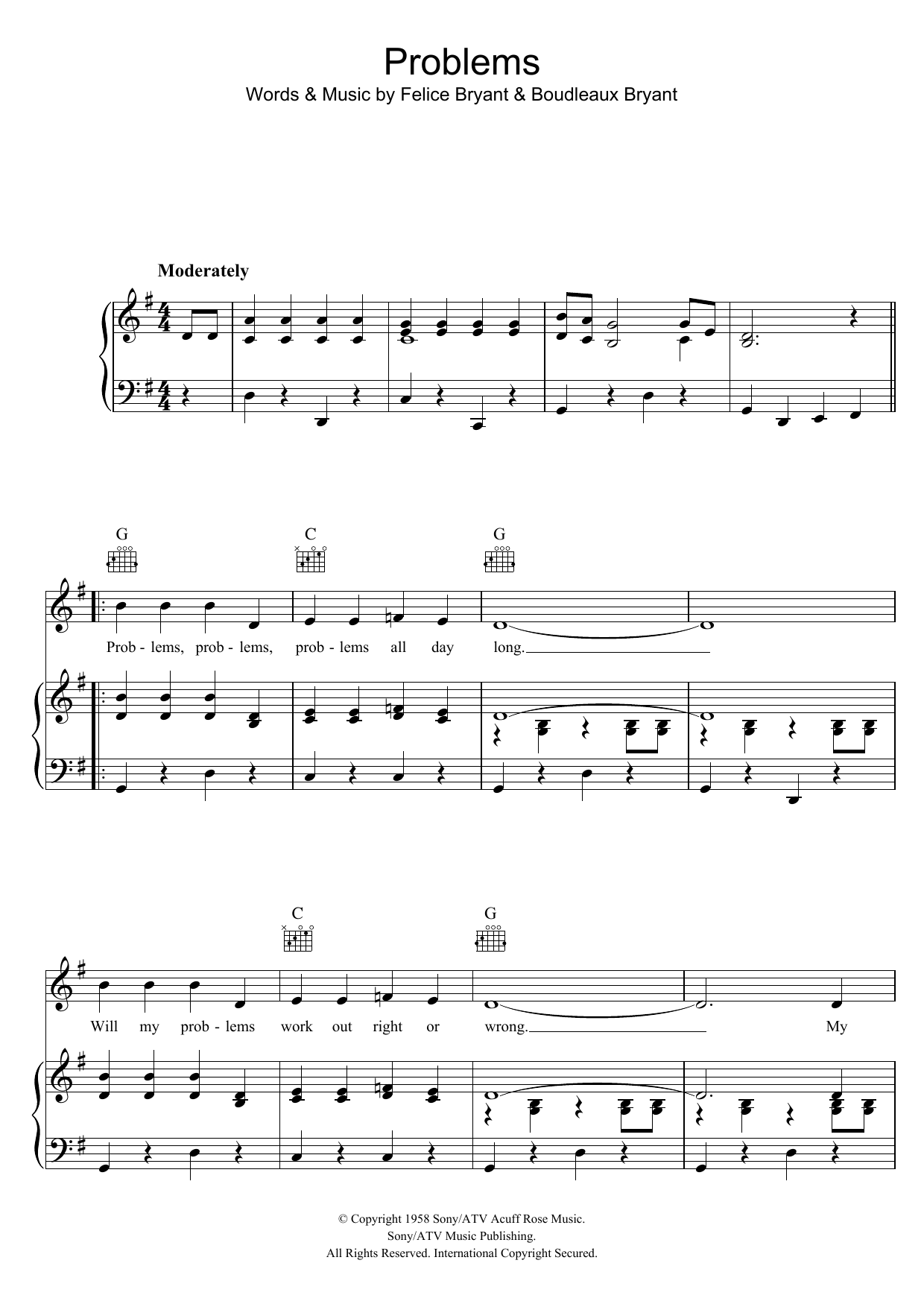 The Everly Brothers Problems sheet music notes and chords arranged for Guitar Chords/Lyrics