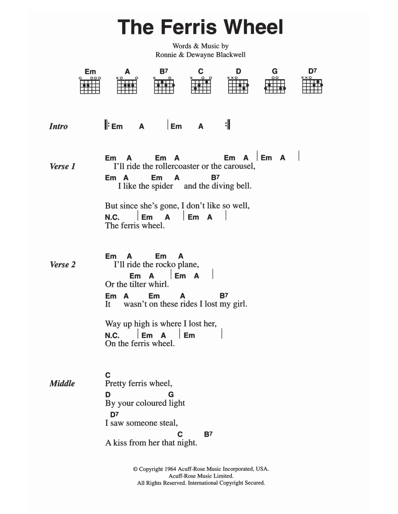 The Everly Brothers The Ferris Wheel sheet music notes and chords arranged for Guitar Chords/Lyrics
