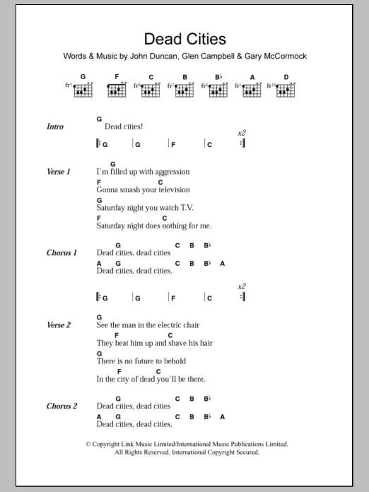 The Exploited Dead Cities sheet music notes and chords arranged for Guitar Chords/Lyrics