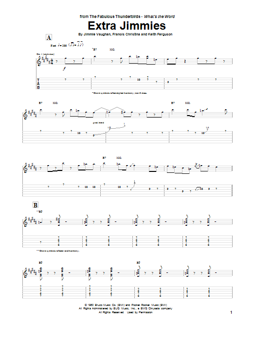 The Fabulous Thunderbirds Extra Jimmies sheet music notes and chords arranged for Guitar Tab