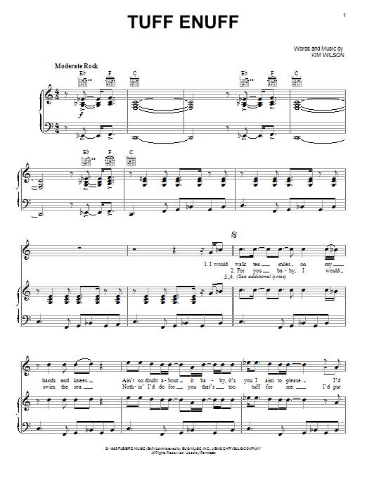The Fabulous Thunderbirds Tuff Enuff sheet music notes and chords arranged for Piano, Vocal & Guitar Chords (Right-Hand Melody)