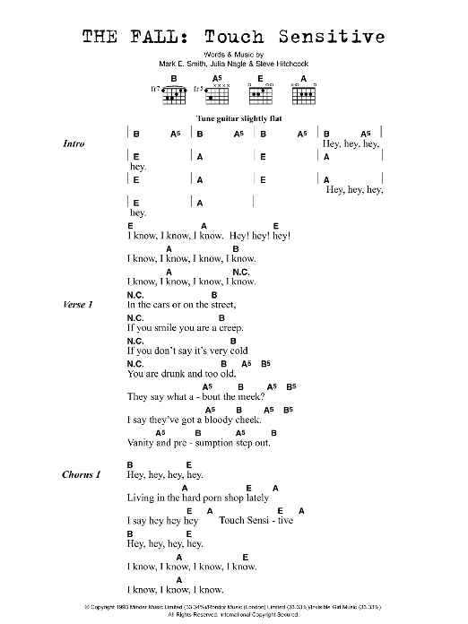 The Fall Touch Sensitive sheet music notes and chords arranged for Guitar Chords/Lyrics