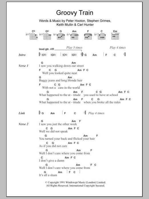 The Farm Groovy Train sheet music notes and chords arranged for Guitar Chords/Lyrics