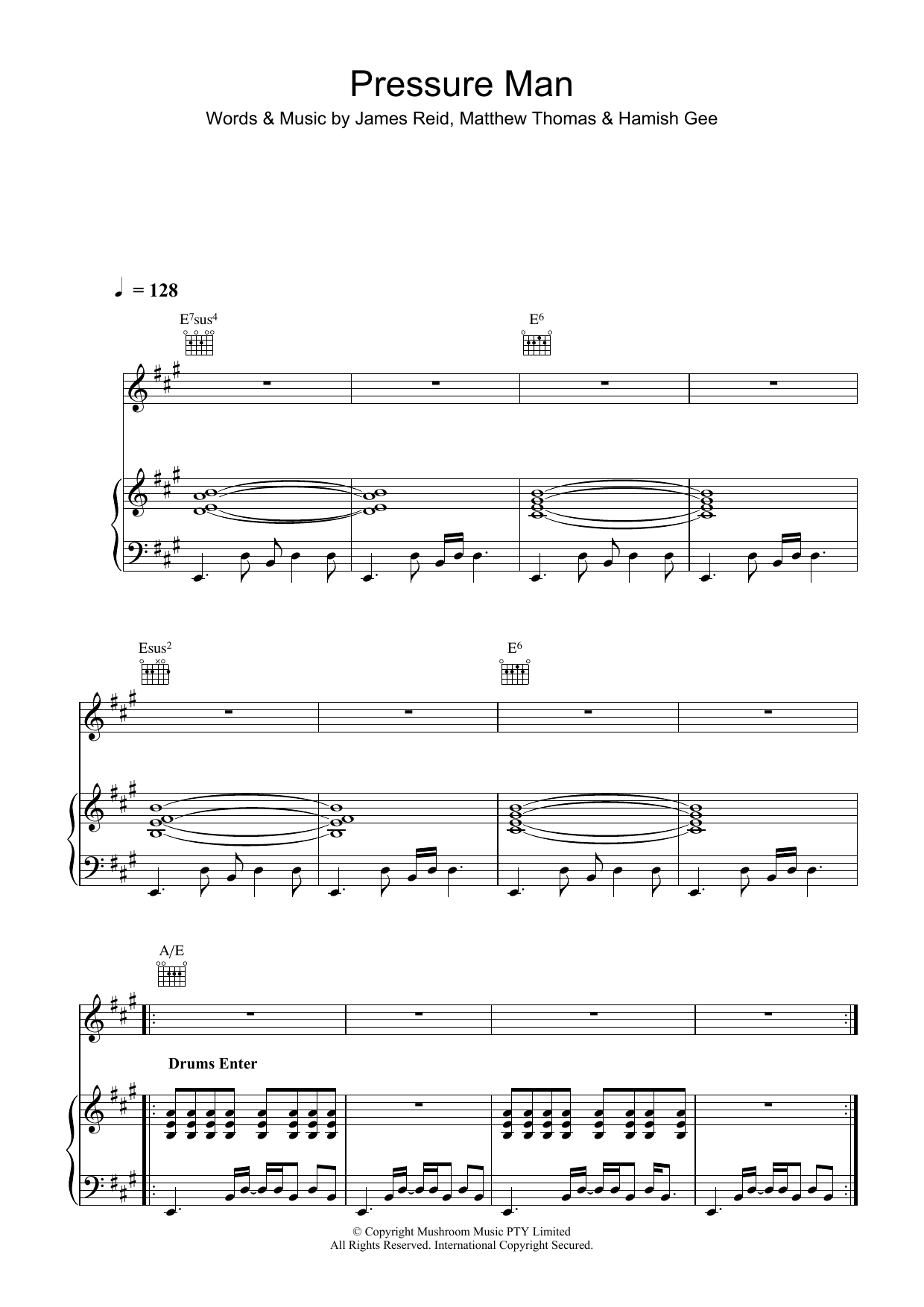 The Feelers Pressure Man sheet music notes and chords arranged for Piano, Vocal & Guitar Chords