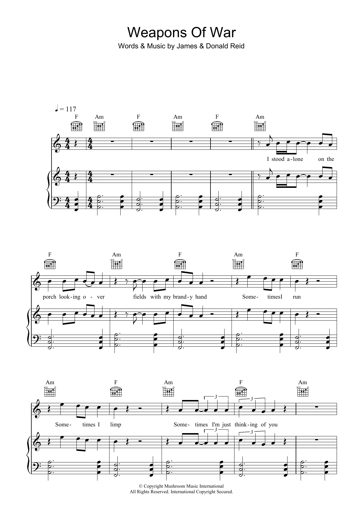The Feelers Weapons Of War sheet music notes and chords arranged for Piano, Vocal & Guitar Chords