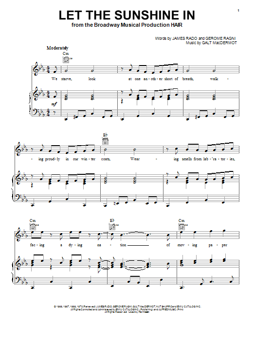 The Fifth Dimension Let The Sunshine In sheet music notes and chords arranged for Lead Sheet / Fake Book