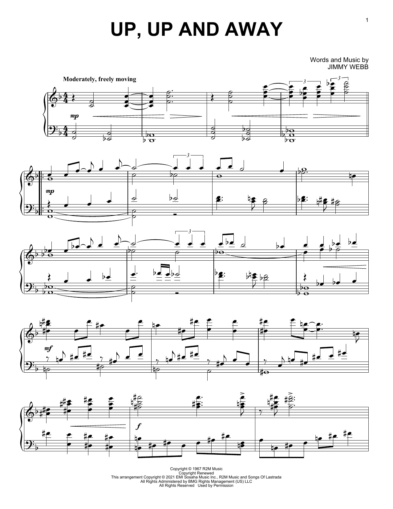 The Fifth Dimension Up, Up And Away [Classical version] sheet music notes and chords arranged for Piano Solo