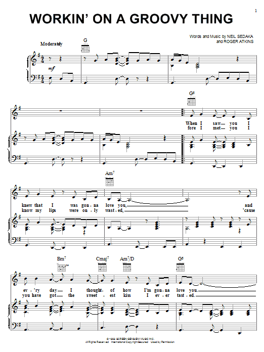 The Fifth Dimension Workin' On A Groovy Thing sheet music notes and chords arranged for Piano, Vocal & Guitar Chords (Right-Hand Melody)