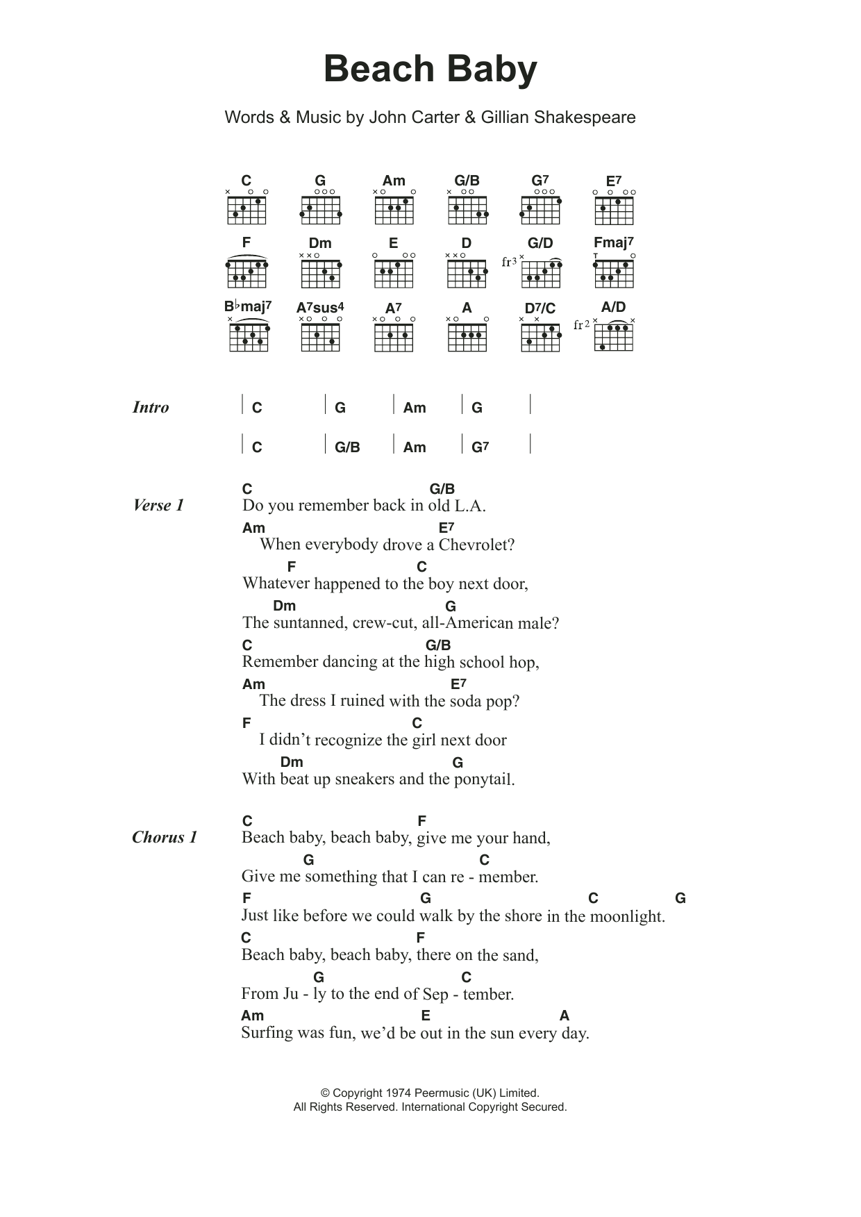 The First Class Beach Baby sheet music notes and chords arranged for Guitar Chords/Lyrics