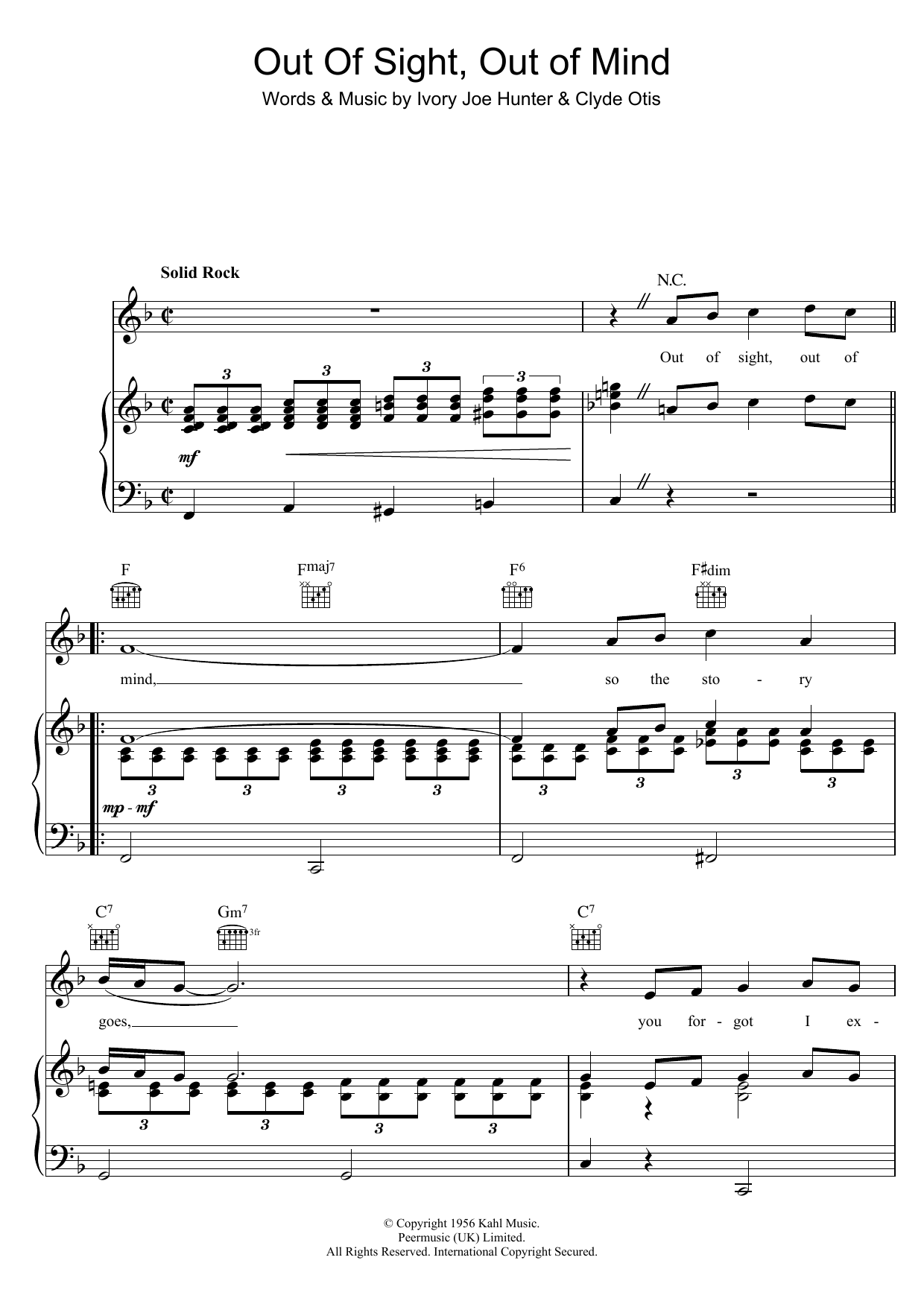 The Five Keys Out Of Sight, Out Of Mind sheet music notes and chords arranged for Piano, Vocal & Guitar Chords