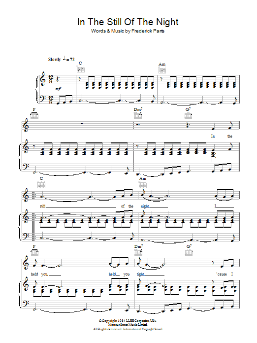 The Five Satins In The Still Of The Night sheet music notes and chords arranged for Piano, Vocal & Guitar Chords