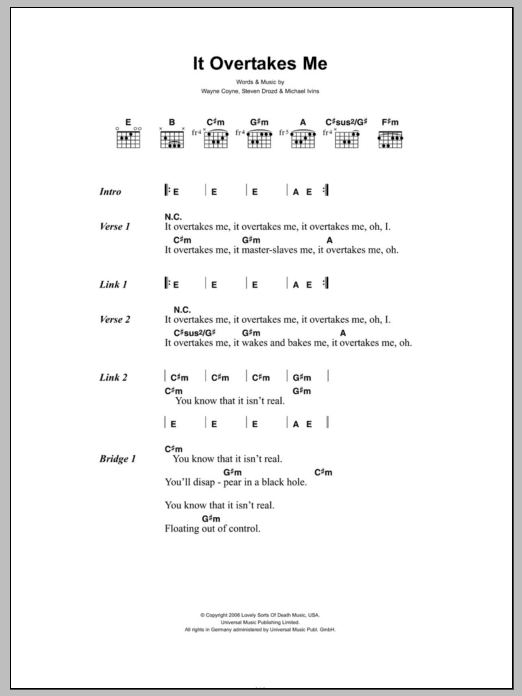 The Flaming Lips It Overtakes Me sheet music notes and chords arranged for Guitar Chords/Lyrics