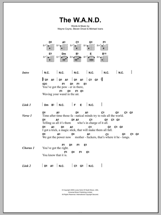 The Flaming Lips The W.A.N.D. sheet music notes and chords arranged for Guitar Chords/Lyrics