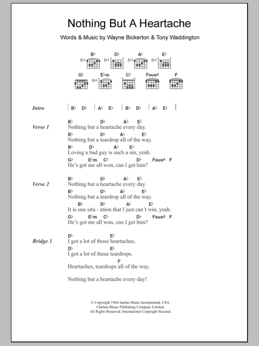 The Flirtations Nothing But A Heartache sheet music notes and chords arranged for Guitar Chords/Lyrics