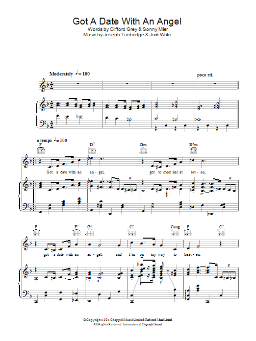 The Four Freshmen Got A Date With An Angel sheet music notes and chords arranged for Piano, Vocal & Guitar Chords