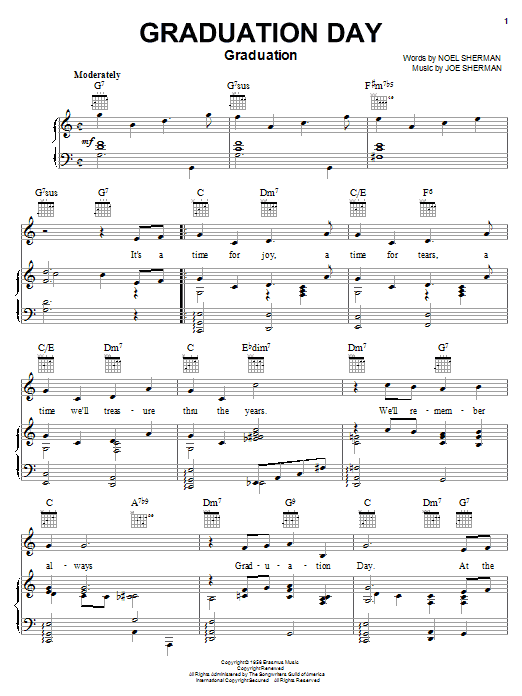 The Four Freshmen Graduation Day sheet music notes and chords arranged for Piano, Vocal & Guitar Chords (Right-Hand Melody)