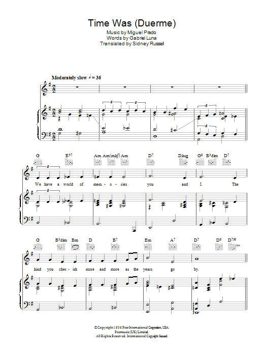 The Four Freshmen Time Was (Duerme) sheet music notes and chords arranged for Piano, Vocal & Guitar Chords