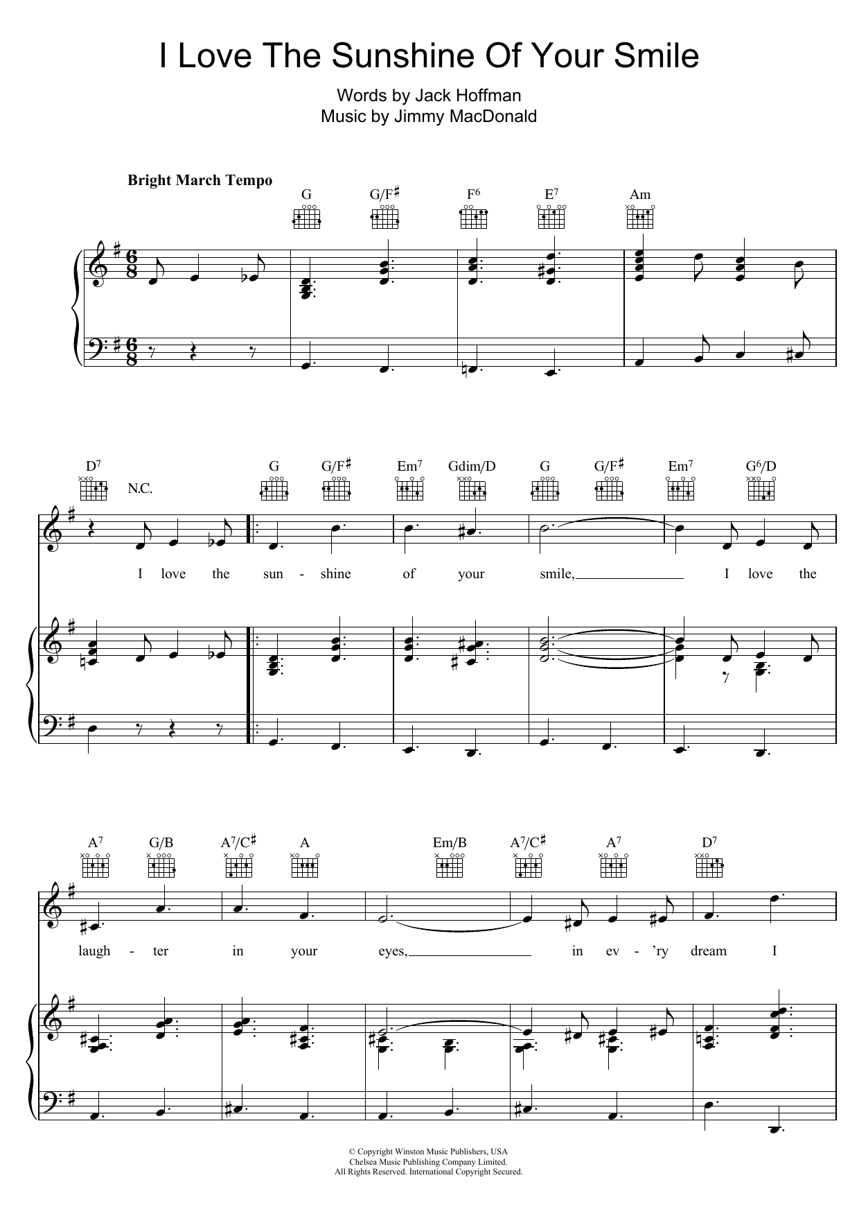 The Four Knights I Love The Sunshine Of Your Smile sheet music notes and chords arranged for Piano, Vocal & Guitar Chords
