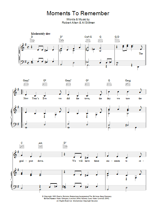 The Four Lads Moments To Remember sheet music notes and chords arranged for Piano, Vocal & Guitar Chords (Right-Hand Melody)