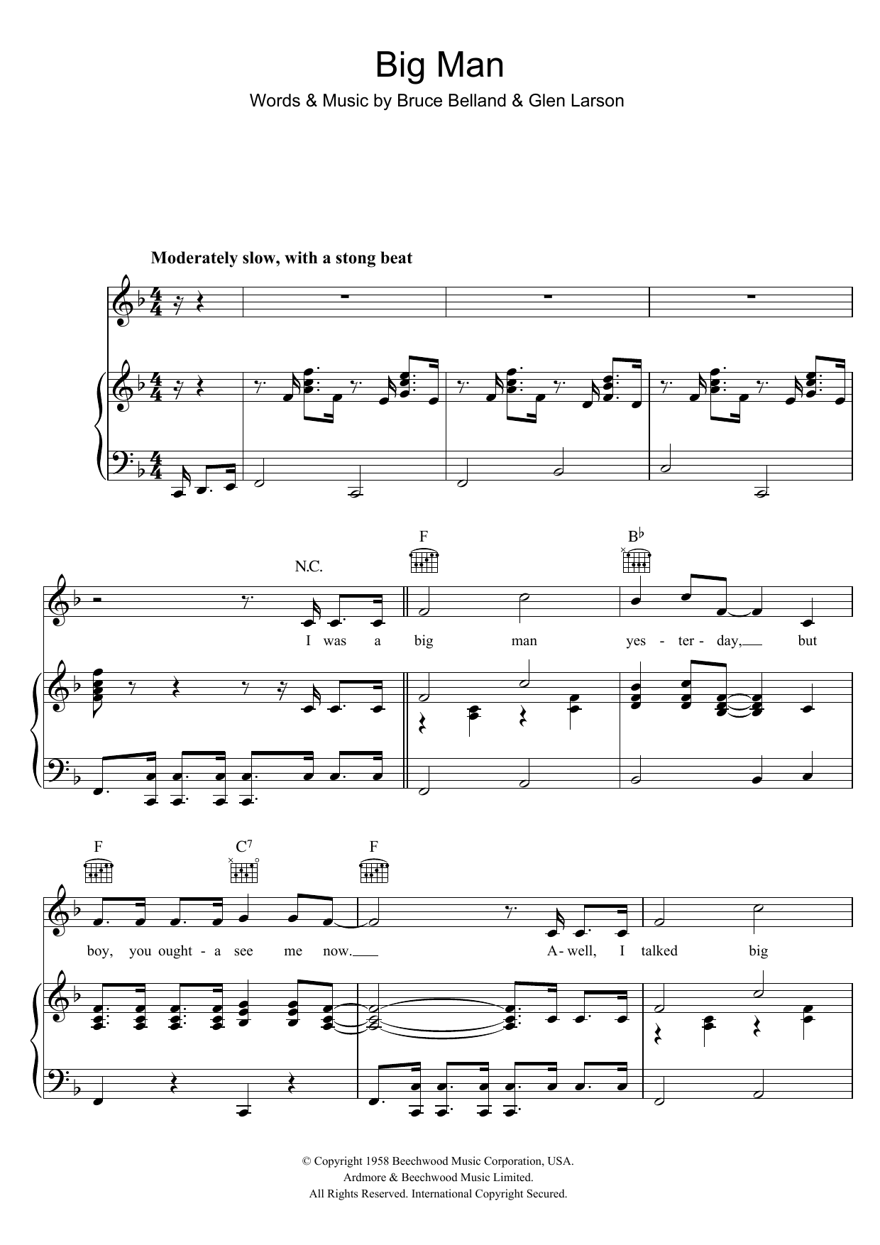 The Four Preps Big Man sheet music notes and chords arranged for Piano, Vocal & Guitar Chords