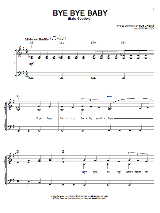 The Four Seasons Bye Bye Baby (Baby Goodbye) sheet music notes and chords arranged for Pro Vocal