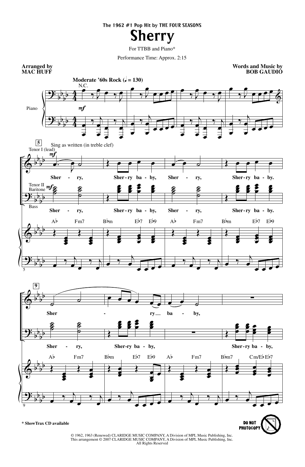 The Four Seasons Sherry (arr. Mac Huff) sheet music notes and chords arranged for TTBB Choir