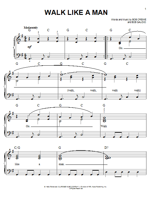 The Four Seasons Walk Like A Man sheet music notes and chords arranged for Violin Solo