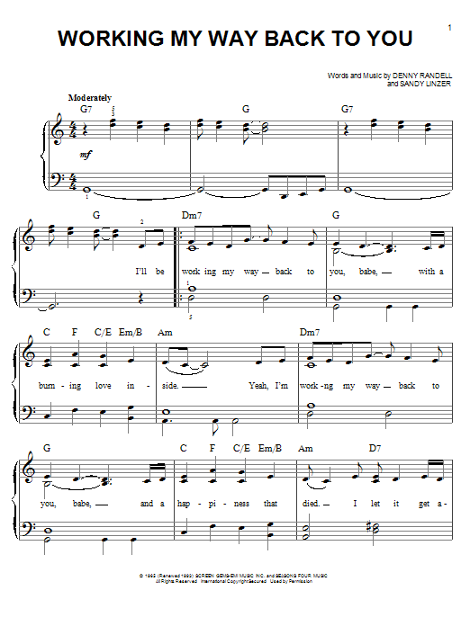 The Four Seasons Working My Way Back To You sheet music notes and chords arranged for Flute Solo