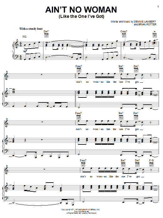 The Four Tops Ain't No Woman (Like The One I've Got) sheet music notes and chords arranged for Piano, Vocal & Guitar Chords (Right-Hand Melody)