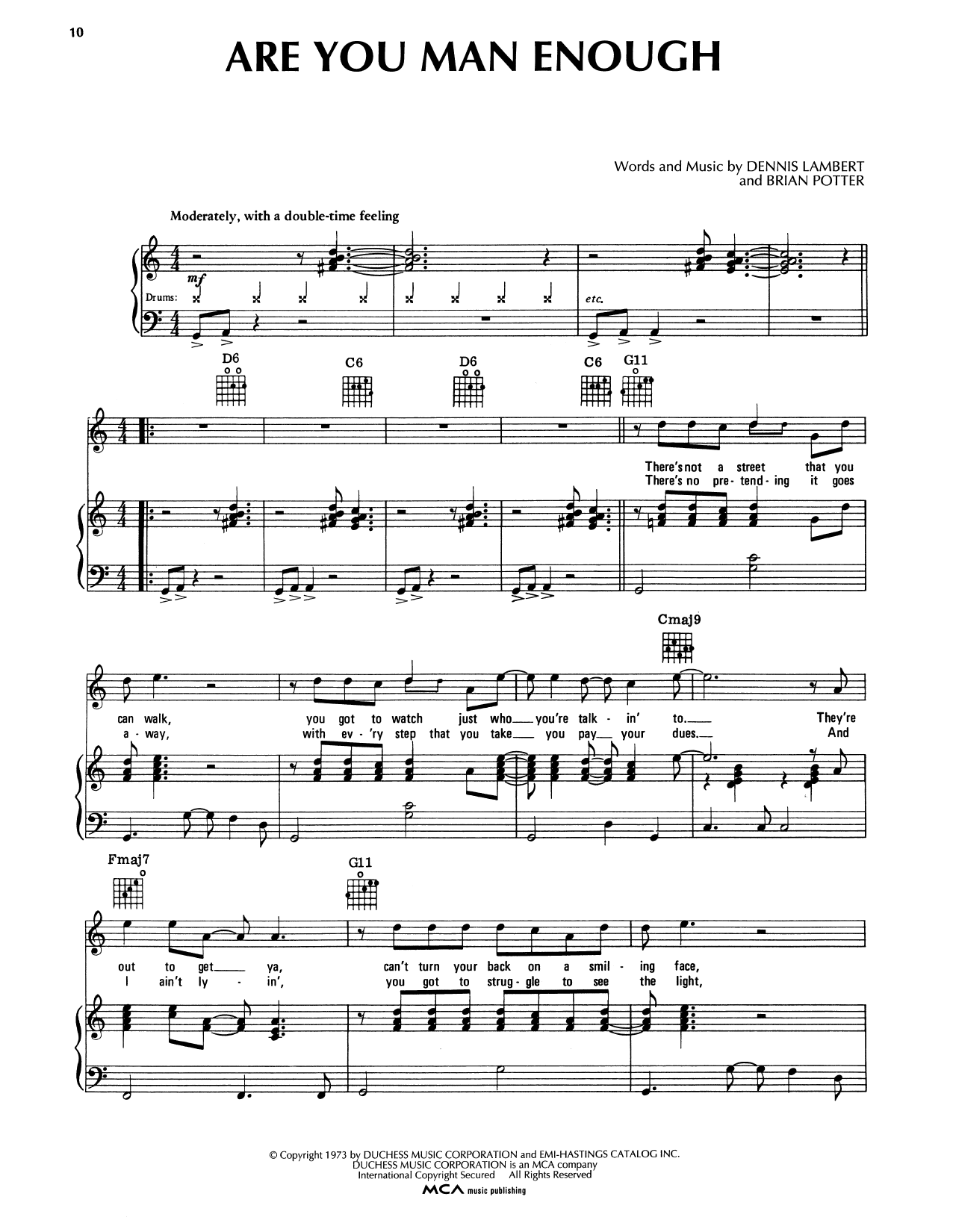 The Four Tops Are You Man Enough sheet music notes and chords arranged for Piano, Vocal & Guitar Chords (Right-Hand Melody)