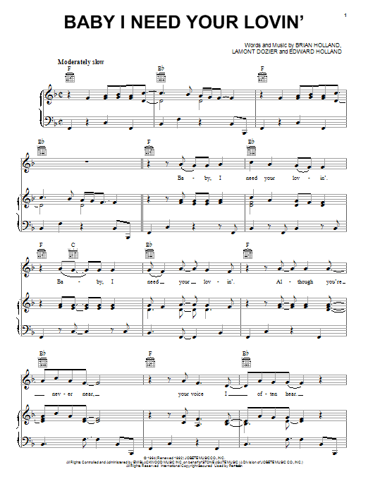 The Four Tops Baby I Need Your Lovin' sheet music notes and chords arranged for Ukulele