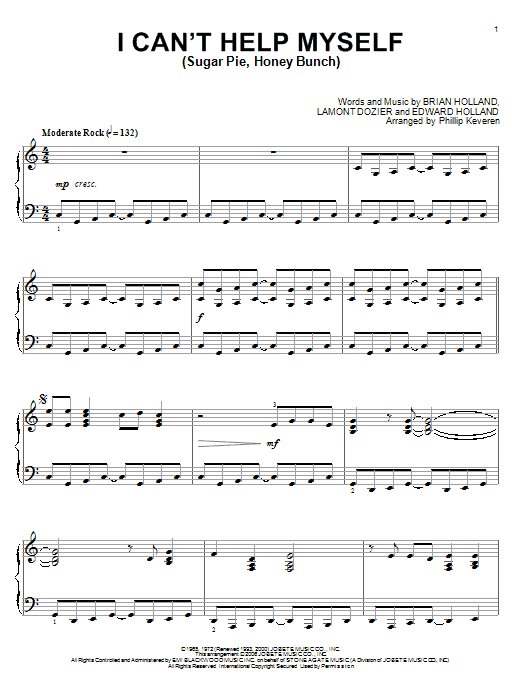 The Four Tops I Can't Help Myself (Sugar Pie, Honey Bunch) (arr. Phillip Keveren) sheet music notes and chords arranged for Piano Solo