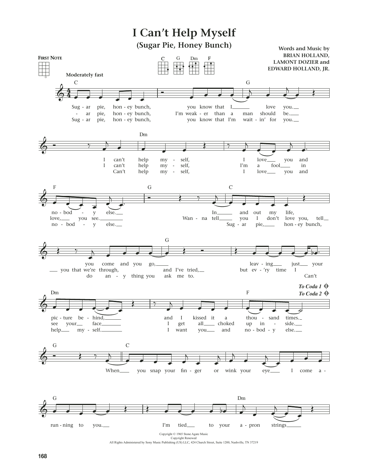 The Four Tops I Can't Help Myself (Sugar Pie, Honey Bunch) (from The Daily Ukulele) (arr. Jim Beloff) sheet music notes and chords arranged for Ukulele