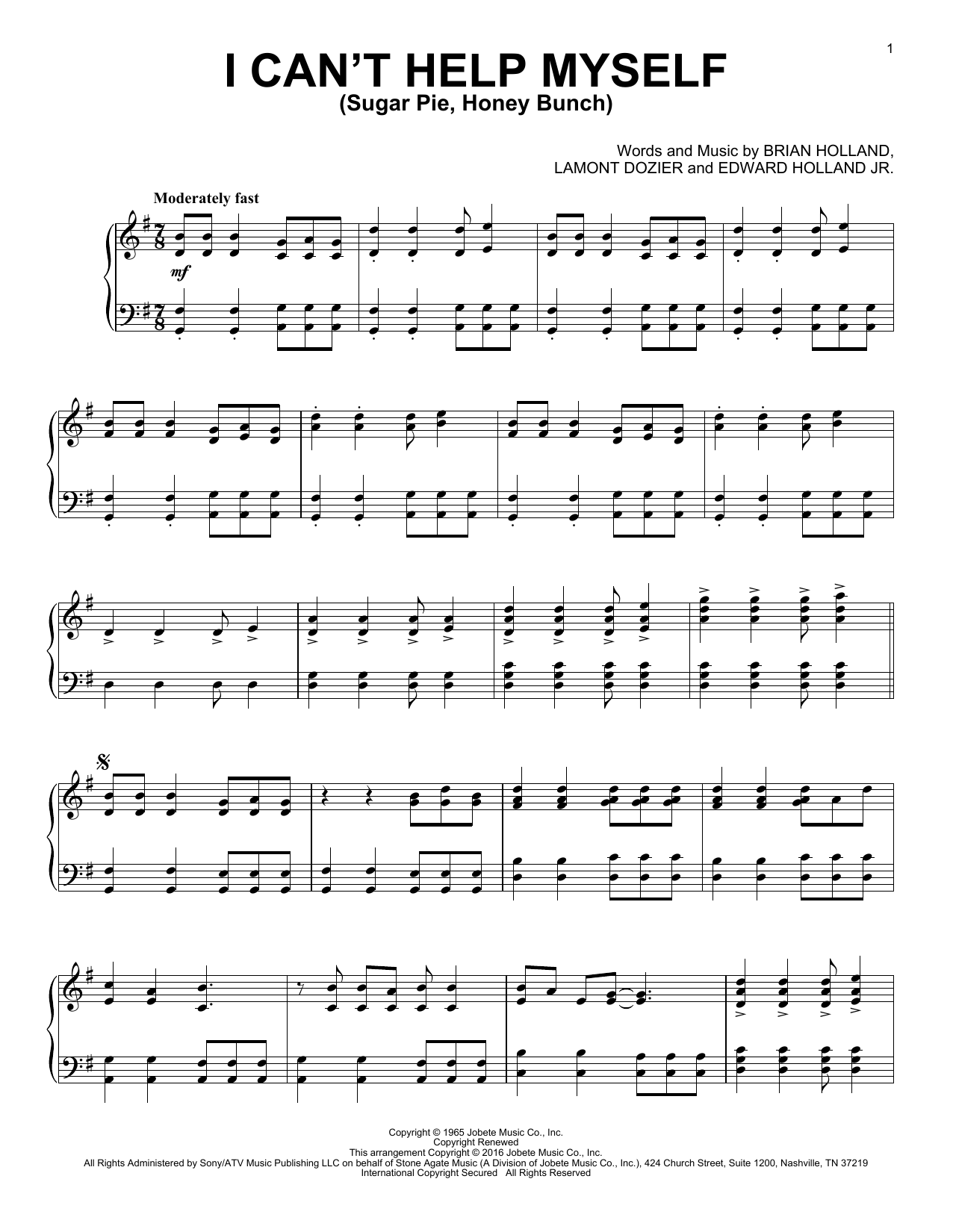 The Four Tops I Can't Help Myself (Sugar Pie, Honey Bunch) [Jazz version] sheet music notes and chords arranged for Piano Solo