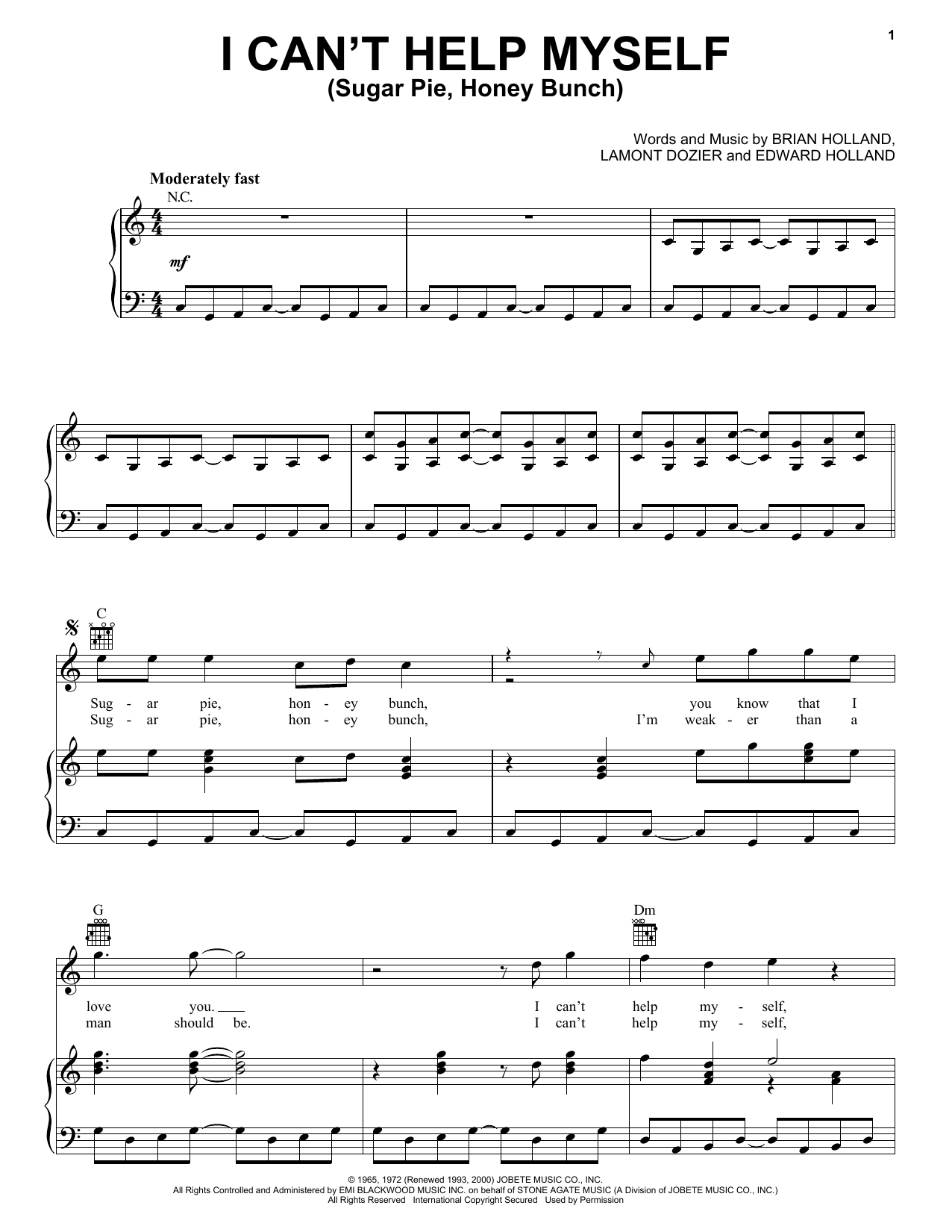 The Four Tops I Can't Help Myself (Sugar Pie, Honey Bunch) sheet music notes and chords arranged for Baritone Ukulele
