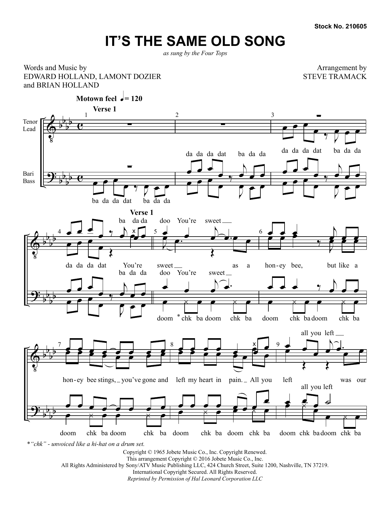 The Four Tops It's the Same Old Song (arr. Steve Tramack) sheet music notes and chords arranged for TTBB Choir