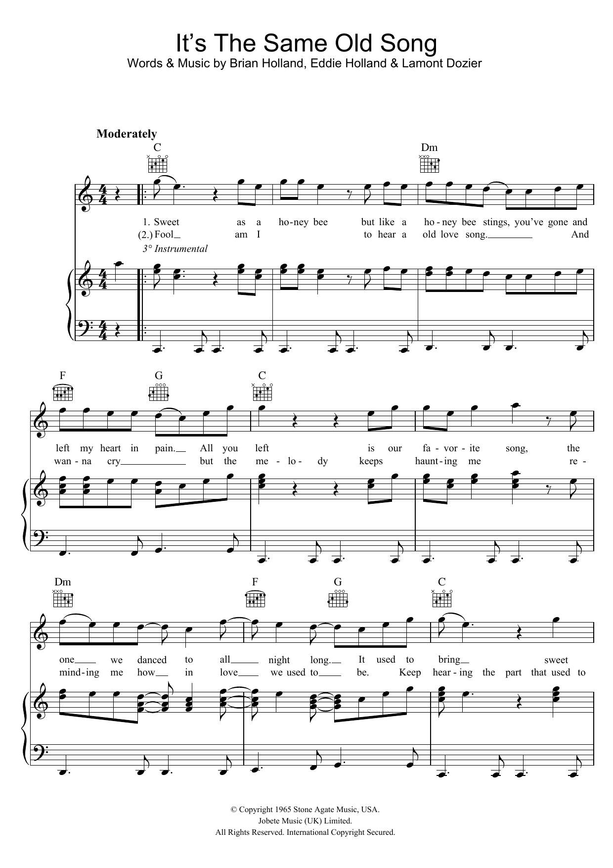 The Four Tops It's The Same Old Song sheet music notes and chords arranged for Easy Guitar