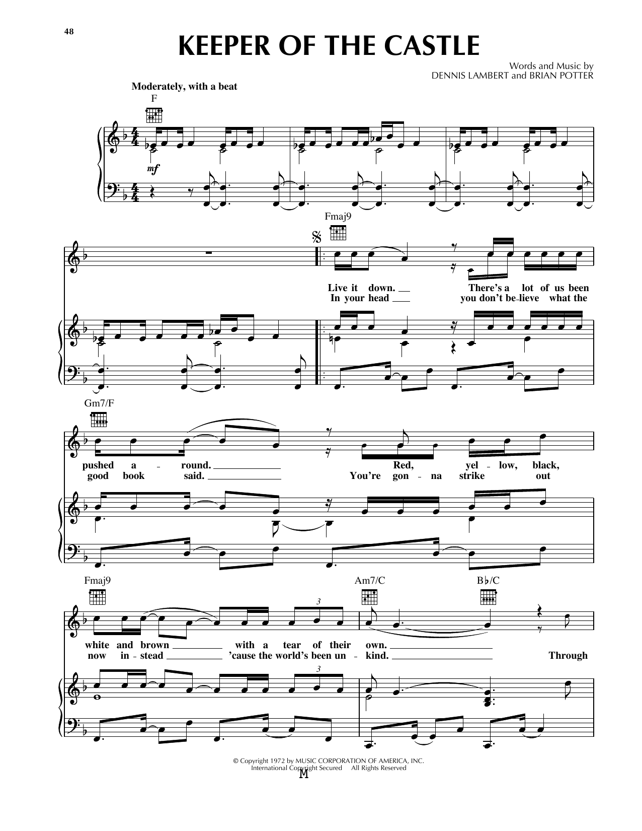 The Four Tops Keeper Of The Castle sheet music notes and chords arranged for Piano, Vocal & Guitar Chords (Right-Hand Melody)