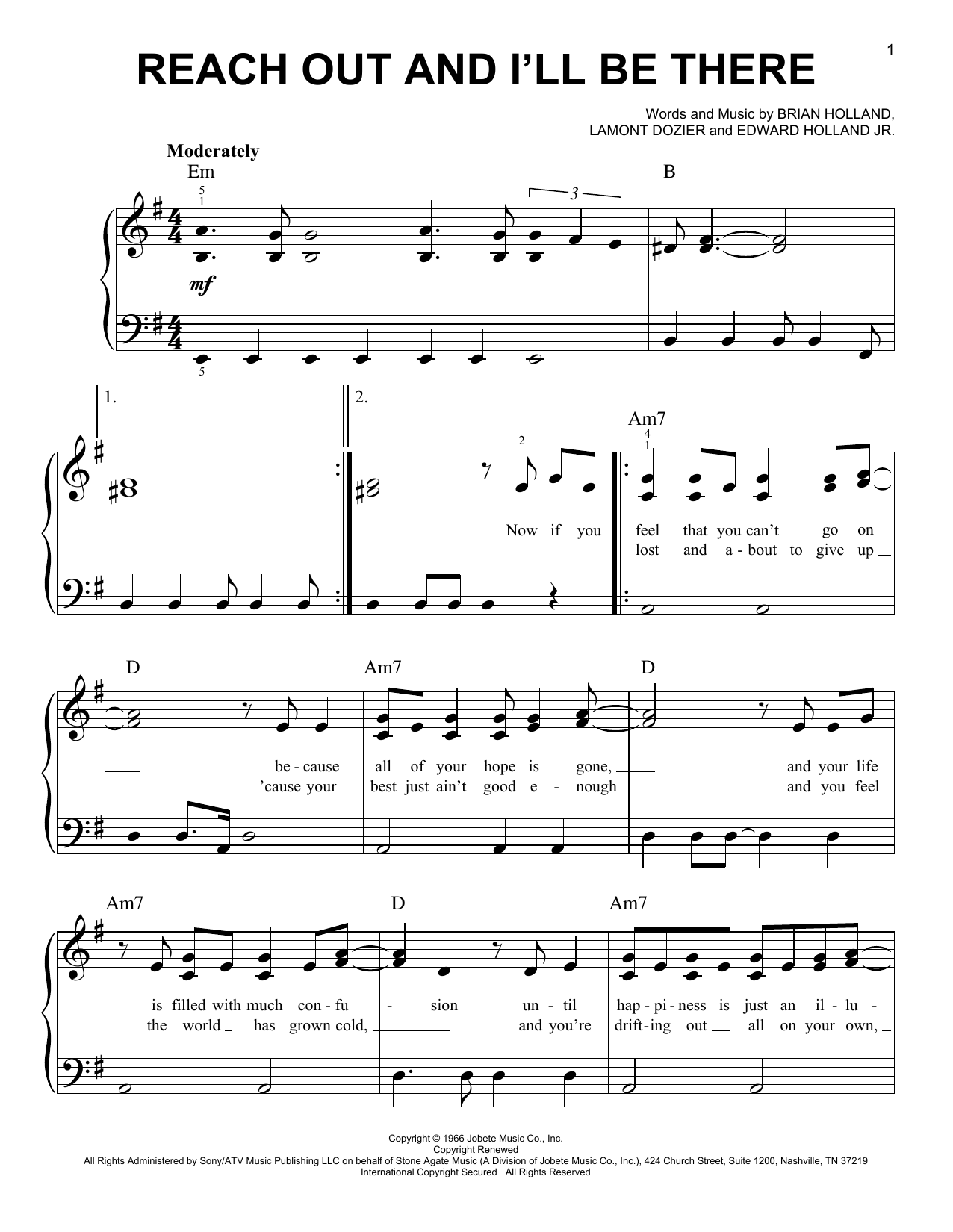 The Four Tops Reach Out And I'll Be There sheet music notes and chords arranged for Lead Sheet / Fake Book