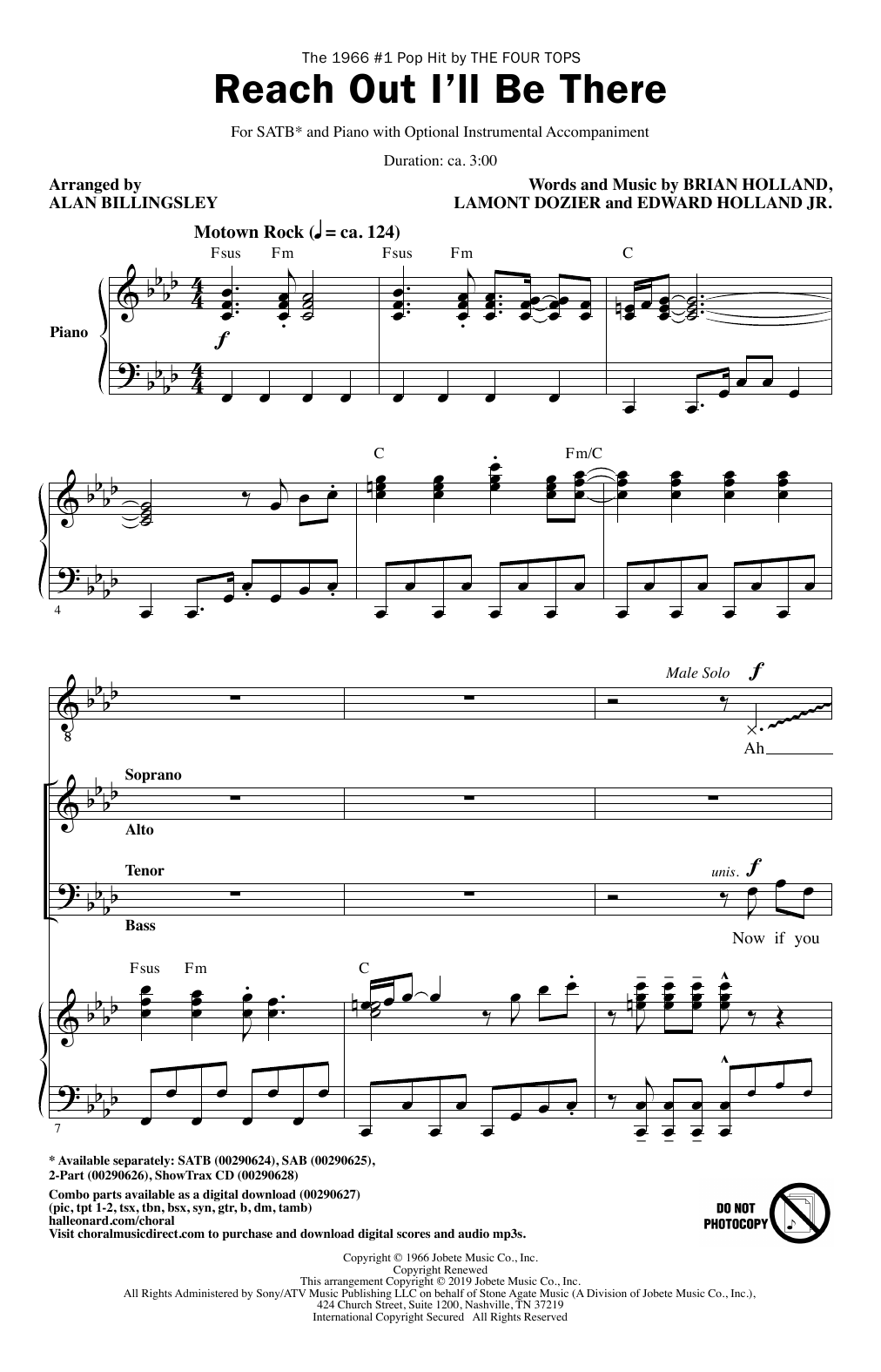 The Four Tops Reach Out I'll Be There (arr. Alan Billingsley) sheet music notes and chords arranged for SAB Choir