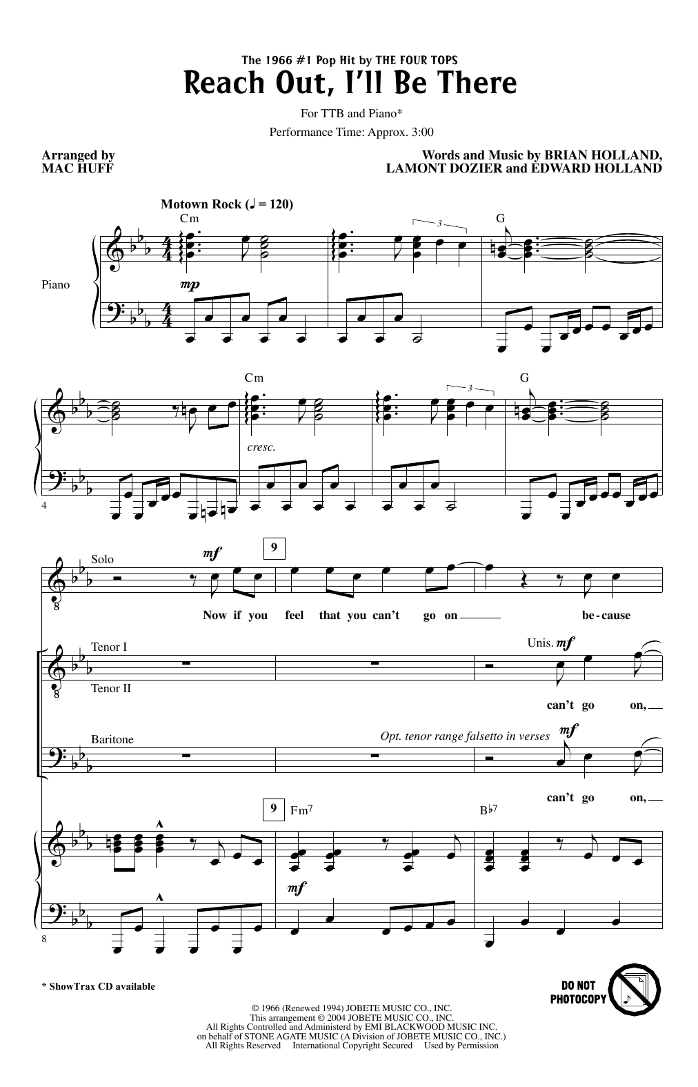 The Four Tops Reach Out I'll Be There (arr. Mac Huff) sheet music notes and chords arranged for TTBB Choir