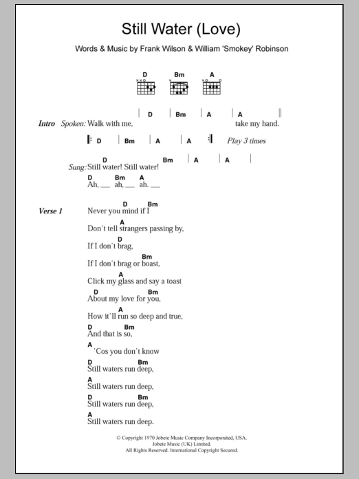 The Four Tops Still Water (Love) sheet music notes and chords arranged for Guitar Chords/Lyrics