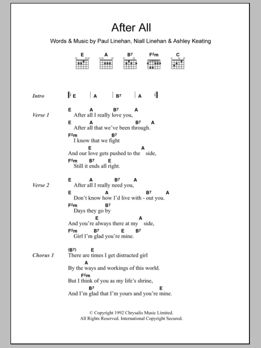 The Frank And Walters After All sheet music notes and chords arranged for Guitar Chords/Lyrics