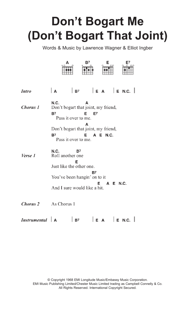 The Fraternity Of Man Don't Bogart Me sheet music notes and chords arranged for Guitar Chords/Lyrics