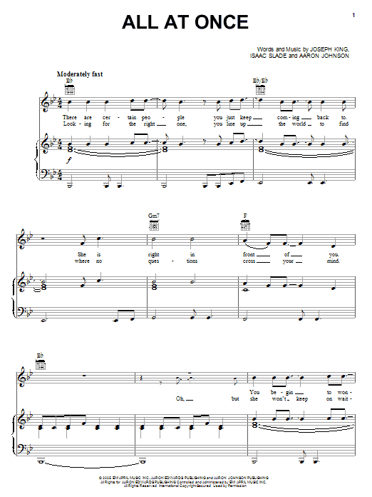 The Fray All At Once sheet music notes and chords arranged for Piano, Vocal & Guitar Chords (Right-Hand Melody)