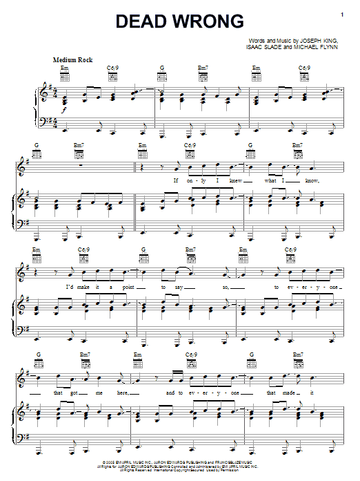 The Fray Dead Wrong sheet music notes and chords arranged for Easy Piano