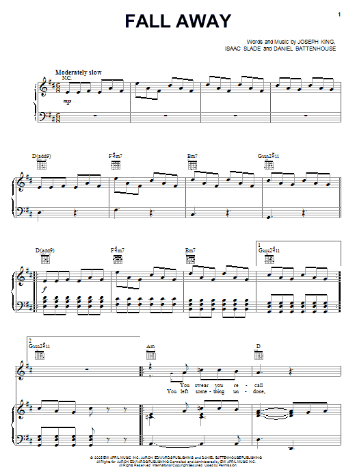 The Fray Fall Away sheet music notes and chords arranged for Easy Piano