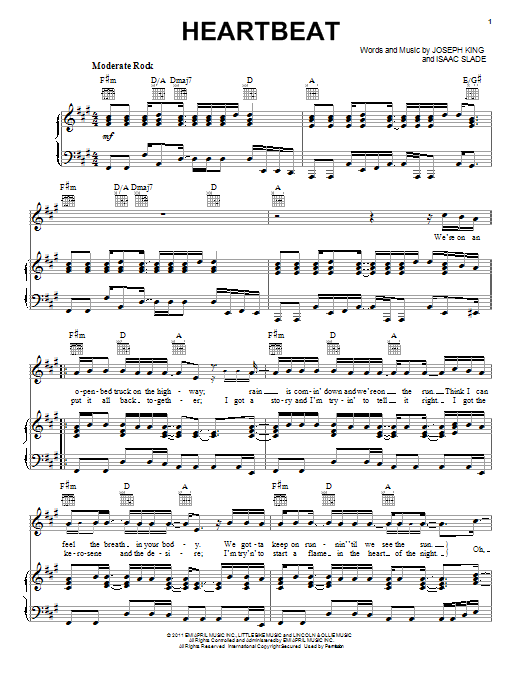 The Fray Heartbeat sheet music notes and chords arranged for Piano, Vocal & Guitar Chords (Right-Hand Melody)